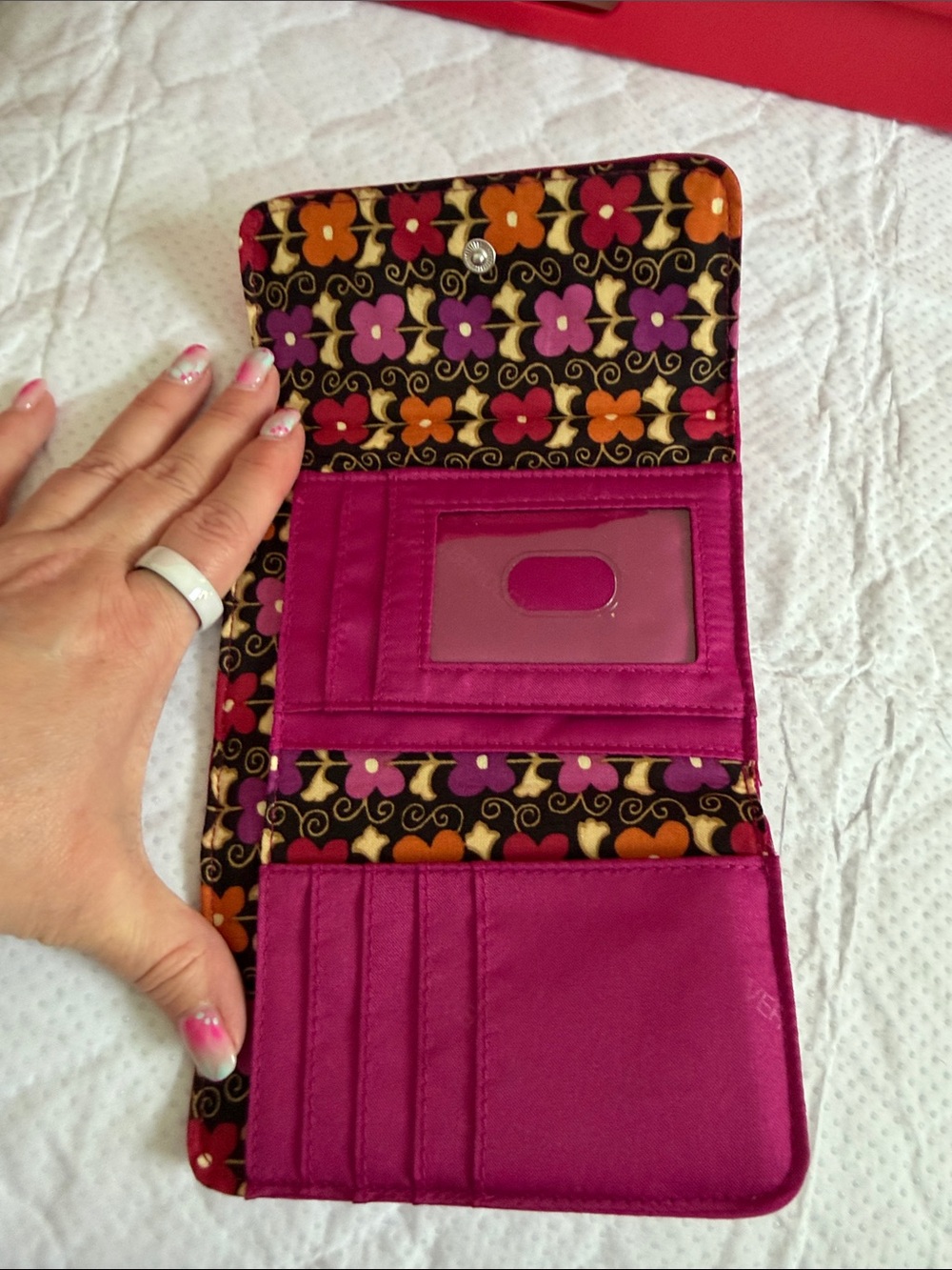 Vera Bradley Quilted Fuchsia Pink Fold Wallet - Picture 6 of 9